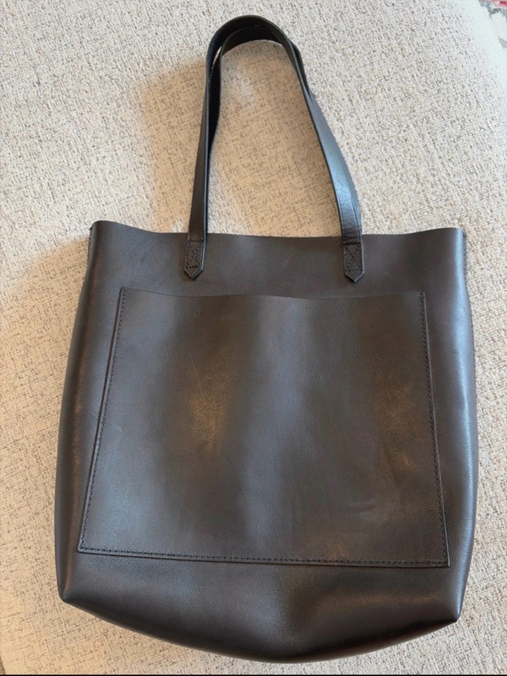 Madewell Black Leather Tote with Front Slip Pocket
